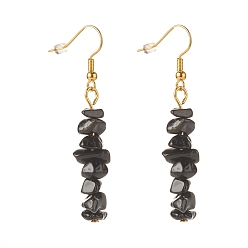 Obsidienne Boucles d'oreilles pendantes en perles d'obsidienne naturelle, boucles d'oreilles gouttes de pierres précieuses pour femmes, bijoux en laiton, or, 50~54x7~11.5x5~8mm, pin: 0.7 mm