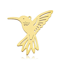 Oro 201 colgantes de acero inoxidable, Corte con laser, pájaro, dorado, 34x39.5x1 mm, agujero: 1.5 mm
