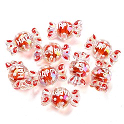 Rouge Perles acryliques transparentes, avec l'émail, Perle en bourrelet, candy, rouge, 15.3x29x15.7mm, Trou: 3.6mm