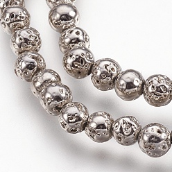 Silver Plated Electroplate Natural Lava Rock Beads Strands, Long-Lasting Plated, Round, Bumpy, Silver Plated, 4.5~5mm, Hole: 0.8mm, about 89pcs/strand, 15.16 inch(38.5cm)