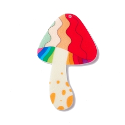 Rainbow Opaque Printed Acrylic Big Pendants, Mushroom, Rainbow Pattern, 54x33x2mm, Hole: 1.6mm