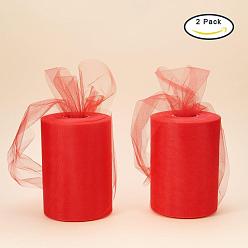 Red Deco Mesh Ribbons, Tulle Fabric, Tulle Roll Spool Fabric For Skirt Making, Red, 6 inch(150mm), 100yards/roll(91.44m/roll)