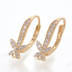 Real 18K Gold Plated Brass Cubic Zirconia Leverback Earring Findings, with Loop, Nickel Free, Real 18K Gold Plated, 18.5x11x7.5mm, Hole: 1mm, pin: 0.7mm