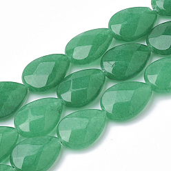 Jade Blanc Perles naturelles, perles de jade , teint, facette, goutte , 18x13x5mm, Trou: 1mm, Environ 22 pcs/chapelet, 15.5 pouce