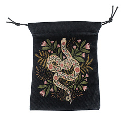 Serpiente Bolsas de almacenamiento de cartas de tarot de terciopelo rectangular, bolsas con cordón impresas bolsas de embalaje, serpiente, 18x13 cm