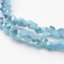 Deep Sky Blue Electroplate Glass Bead Strands, Imitation Jade, Half Rainbow Plated, Faceted, Diamond, Deep Sky Blue, 4x4mm, Hole: 1mm, about 143pcs/strand, 11.8 inch