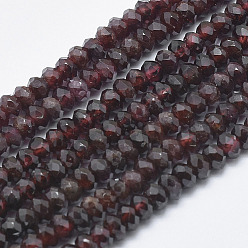 Garnet Natural Garnet Beads Strands, Faceted, Rondelle, 5x3mm, Hole: 1mm, about 130pcs/strand, 15.3 inch