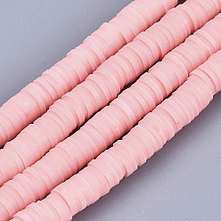 Pink Плоские круглые бусинки распорки ручной полимерной глины, розовые, 3x1 мм, отверстие : 1 мм, около 380~400 шт / нитка, 17.7 дюйм