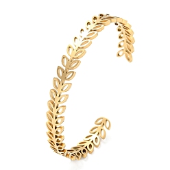 Золотой Ионное покрытие (ip) 304 браслеты-манжеты из нержавеющей стали, открытые браслеты с полыми листьями для женщин, золотые, 3/8 дюйм (0.85 см), внутренний диаметр: 2-1/2 дюйм (6.45 см)