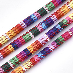 Colorful Ethnic Style Cloth Cords, with Cotton Cord Inside, Colorful, 6.5~7x5mm, about 109.36 yards(100m)/bundle