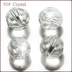 Clair Imitations de perles de cristal autrichien, grade de aaa, à facettes (32 facettes), ronde, clair, 10mm, Trou: 0.9~1mm