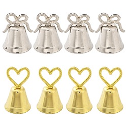 Platinum & Golden CHGCRAFT 8Pcs 2 Styles Heart/Bowknot & Bell Alloy Memo Clip, Message Note Photo Stand Holder, for Wedding Decoration, Platinum & Golden, 39.5~40x51~66mm, 4pcs/style