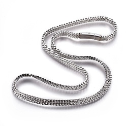 Stainless Steel Color 304 Stainless Steel Mesh Chain Necklaces, with Bayonet Clasps, Stainless Steel Color, 23.98 inch(60.9cm)