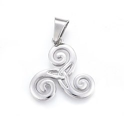 Stainless Steel Color 304 Stainless Steel Pendants, Triskelion, Stainless Steel Color, 29x28x2.5mm, Hole: 10x6mm
