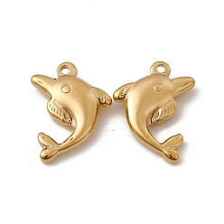 Real 18K Gold Plated Vacuum Plating 201 Stainless Steel Charms, Dolphin Charm, Real 18K Gold Plated, 25x19x5mm, Hole: 1.6mm