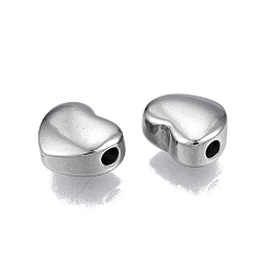 Stainless Steel Color 304 Stainless Steel Beads, Heart, Stainless Steel Color, 11x12x6mm, Hole: 2mm