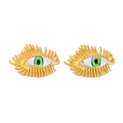 Зелено-Желтый Серьги-гвоздики с пластиковыми глазами, серьги из золотого сплава, зеленый желтый, 34.5x23 мм