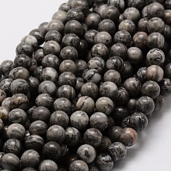 Map Stone Natural Map Stone/Picasso Stone/Picasso Jasper Round Beads Strands, 10mm, Hole: 1mm, about 40pcs/strand, 15.7 inch