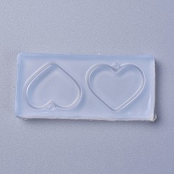 Blanc Moules en silicone de qualité alimentaire pendant, moules de résine, pour la résine UV, fabrication de bijoux en résine époxy, cœur, blanc, 30x63x5mm, cœur: 24x28 mm, Trou: 2.5mm