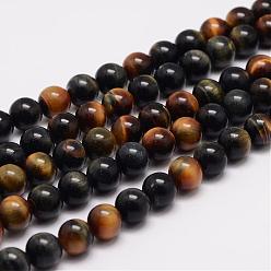 Tiger Eye Natural Tiger Eye Bead Strands, Round, Grade A, 6mm, Hole: 1mm, about 63pcs/strand, 15.5 inch