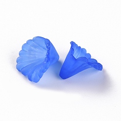 Royal Blue Frosted Acrylic Bead Caps, Flower, Royal Blue, 12x12x9mm, Hole: 1.2mm, about 1700pcs/500g