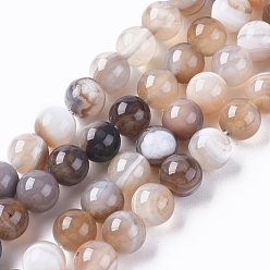 Peru Natural Striped Agate/Banded Agate Beads Strands, Dyed & Heated, Round, Peru, 8mm, Hole: 1.2mm, about 47pcs/strand, 14.96 inch(38cm)