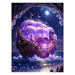 Фиолетовый Необычный ночной парусник «сделай сам», набор для алмазной живописи, включая сумку со стразами из смолы, алмазная липкая ручка, поднос тарелка и клей глина, фиолетовые, 400x300 мм