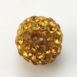 Topazee Perles de boule pave disco , Perles de strass d'argile polymère , Grade a, ronde, topaze, 10mm, Trou: 1.0~1.2mm