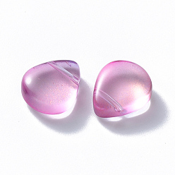 Violet Transparent Spray Painted Glass Beads, Top Drilled Beads, with Glitter Powder, Teardrop, Violet, 12.5x10.5x5.5mm, Hole: 0.9mm