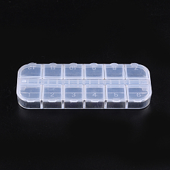 White Plastic Bead Containers, Flip Top Bead Storage, Jewelry Box for Nail Art Decoration, 12 Compartments, White, 13x5x1.5cm