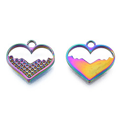 Rainbow Color Rack Plating 304 Stainless Steel Pendant Rhinestone Settings, Heart, Rainbow Color, Fit For 0.9mm Rhinestone, 20x15.5x2mm, Hole: 2mm
