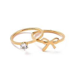 Oro 2 piezas 2 juego de anillos de pareja de circonita cúbica transparente estilo, chapado de iones (ip) 304 anillos de mariposa de acero inoxidable para los amantes de los mejores amigos, dorado, tamaño de EE. UU. 7 (17.3 mm)