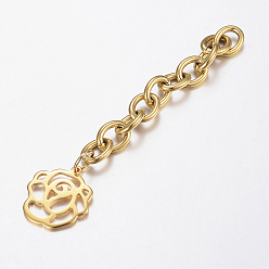Golden 201 Stainless Steel Chain Extender, with Flower Charms, Golden, 65x6mm