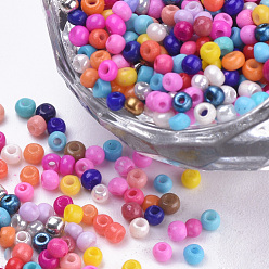 Color mezclado Hornear bolas de semillas de vidrio de pintura, rondo, color mezclado, 2~2.3x1.5 mm, agujero: 0.8 mm, alrededor de 30000 piezas / bolsa, aproximadamente 450 g / bolsa