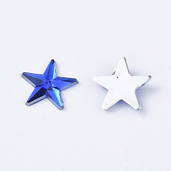 Blue Acrylic Rhinestone Flat Back Cabochons, Back Plated, Faceted, Star, Blue, 10x1.5mm