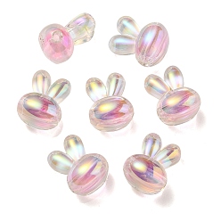 Pink UV Plating Rainbow Iridescent Acrylic Beads, Two Tone Bead in Bead, Rabbit Head, Pink, 20x15x13mm, Hole: 3mm