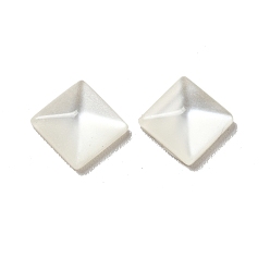 Floral White Resin Cabochons, Pearlized, Imitation Cat Eye, Faceted, Rhombus, Floral White, 6x6x2.5mm