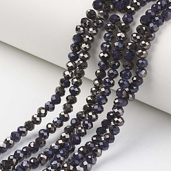 Bleu Nuit Plaquer des brins de perles de verre opaques, demi-plaqué noir, facette, rondelle, bleu minuit, 4x3mm, Trou: 0.4mm, Environ 123~127 pcs/chapelet, 16.5~16.9 pouce (42~43 cm)