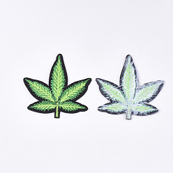 Colorful Computerized Embroidery Cloth Iron on/Sew on Patches, Appliques, Costume Accessories, Pot Leaf/Hemp Leaf Shape, Green, 66x66x1.5mm