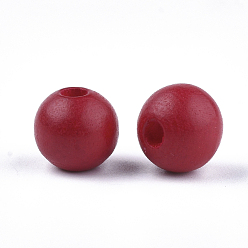 Crimson Painted Natural Wood Beads, Round, Crimson, 10x8.5~9mm, Hole: 2~3mm