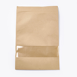 Bois Solide Sac kraft en papier à fermeture à glissière, petite pochette en papier kraft, sacs refermables, avec fenêtre, burlywood, 35x23 cm, épaisseur unilatérale : 5.5 mil(0.14mm)