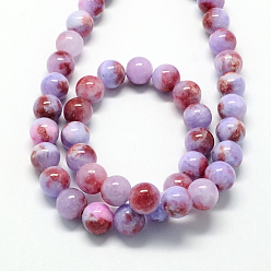 Pourpre Moyen Jade blanc brins de pierres précieuses perles teints naturels, ronde, support violet, 6mm, Trou: 1mm, Environ 66 pcs/chapelet, 15.7 pouce