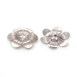 Platinum 6-Petal Brass Bead Caps, Long-Lasting Plated, Flower, Platinum, 26.5x3.5mm, Hole: 2mm