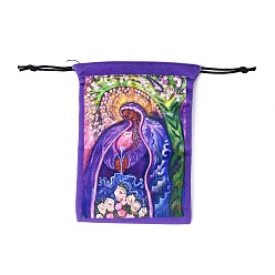 Witch Rectangle Velvet Bags, Drawstring Pouches, for Gift Wrapping, Blue Violet, Witch Pattern, 18x14cm