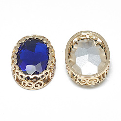 Sapphire Sew on Rhinestone, Multi-strand Links, Glass Rhinestone, with Light Gold Tone Brass Findings, Garments Accessories, Oval, Sapphire, 21x16x7mm
