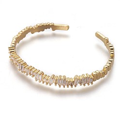 Real 18K Gold Plated Brass Cuff Bangles, with Cubic Zirconia, Real 18K Gold Plated, 2-1/8 inchx1-5/8 inch(5.4x4.2cm)