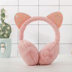 Pink Wool Children's Headband Earwarmer, Car Ear Outdoor Winter Earmuffs, with Glitter Powder, Pink, 125mm