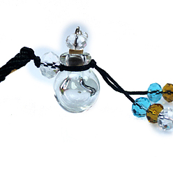 Clear Lampwork Perfume Bottle Pendant Necklace with Polyester Chains and Plastic Dropper, Clear, 11.42~14.96 inch(29~38cm)