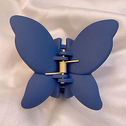 Bleu Marine Pince à cheveux papillon givré, pince à cheveux queue de cheval papillon en plastique pour femme, bleu marine, 59.94x67.82x44.96mm