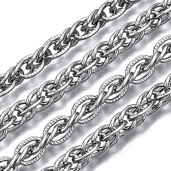 Stainless Steel Color 304 Stainless Steel Rope Chains, with Spool, Unwelded, Oval, Stainless Steel Color, 8.5x6x1mm, about 32.8 Feet(10m)/roll